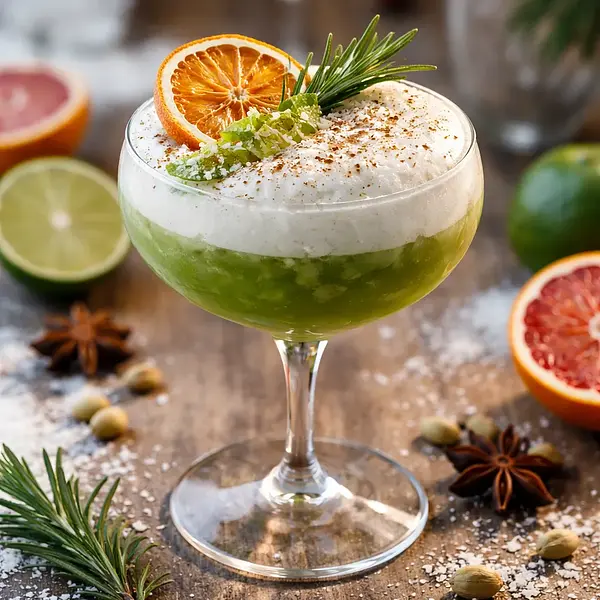 Zimowy koktajl fusion: Matcha-cytrus z pianką kokosowo-kardamonową