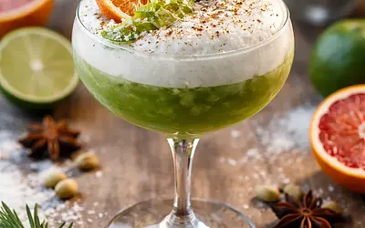 Zimowy koktajl fusion: Matcha-cytrus z pianką kokosowo-kardamonową