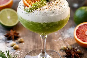 Winter Fusion Cocktail: Matcha-Citrus with Coconut-Cardamom Foam