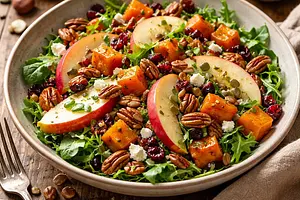 Traditional Autumn Salad with Roasted Pumpkin, Apple, and Nuts