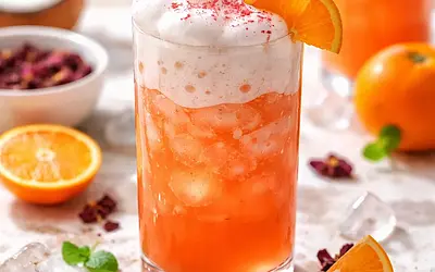 Mandarynkowo‑hibiskusowy cooler z pianką kokosowo‑aquafabową