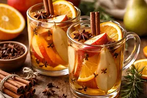 Traditional apple-pear mulled wine with orange and cinnamon