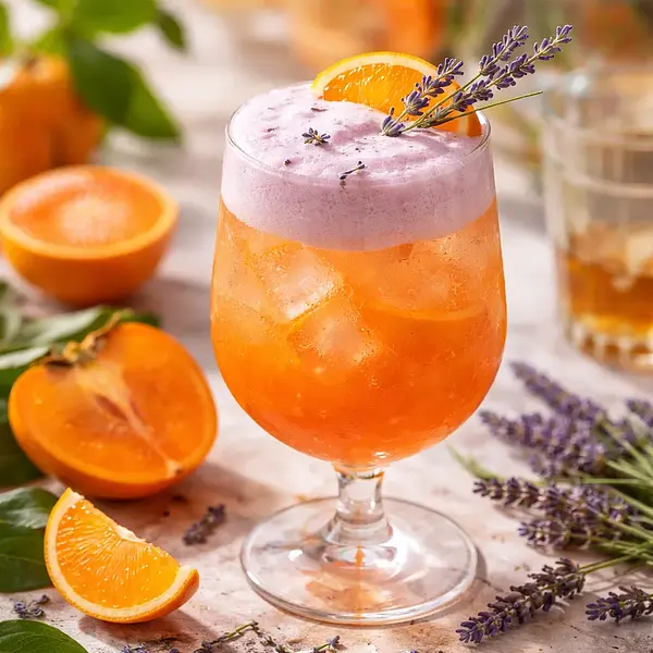 Musujący koktajl klementynowo-kaki z lawendową pianą (wariant b719d4f8)