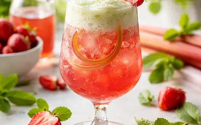 Spring Rhubarb-Strawberry Cocktail with Mint Foam