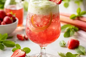 Spring Rhubarb-Strawberry Cocktail with Mint Foam