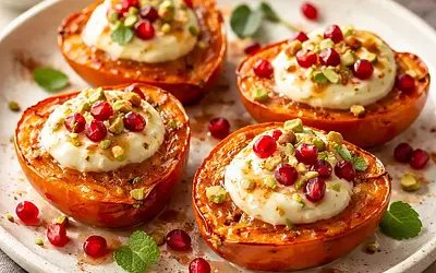 Quick Baked Persimmons with Yogurt-Honey Cream and Pomegranate (variant a6602276)