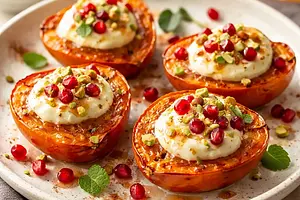 Quick Baked Persimmons with Yogurt-Honey Cream and Pomegranate (variant a6602276)