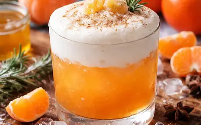 Winter persimmon-tangerine cocktail with ginger aquafaba foam (variant 1ae00a69)