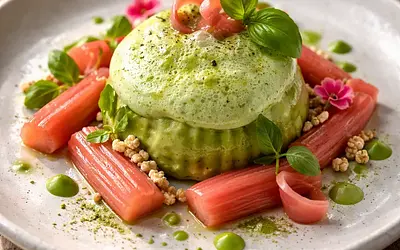 Spring Fusion: Rhubarb-Matcha with Basil Foam