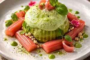 Spring Fusion: Rhubarb-Matcha with Basil Foam