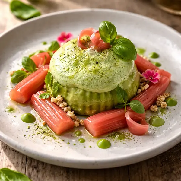 Wiosenne Fusion: Rabarbarowo-Matcha z Bazyliową Pianą
