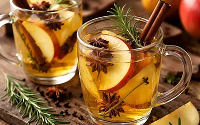 Traditional Warm Apple-Pear Cider with Cloves and Rosemary