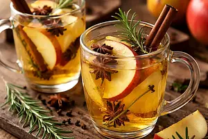 Traditional Warm Apple-Pear Cider with Cloves and Rosemary