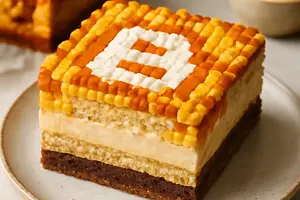 Blogger's Cake: Pixel Sponge with Vanilla-Caramel Cream and Crispy Chocolate Layer