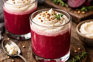 Winter buttermilk-beet elixir with buckwheat cream