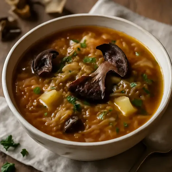 Cabbage soup with dried mushrooms