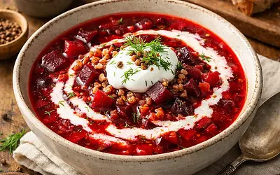 Hot Buckwheat and Beetroot Soup with a Buttermilk Twist (Winter Street Food)