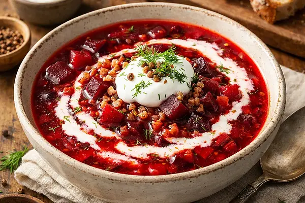 Gorący kwas gryczano‑buraczany z maślankowym twistem (street food zimowy)