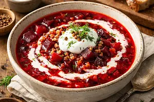 Gorący kwas gryczano‑buraczany z maślankowym twistem (street food zimowy)