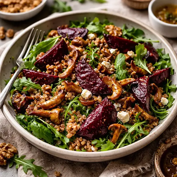 Zimowa sałatka z kaszą gryczaną, pieczonymi burakami i leśnymi grzybami (wariant b70ce042)