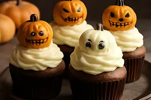 Halloweenowe babeczki 'Dyniowe Potworki' z kremem serowo-maślanym