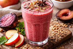 Winter comfort drink 'Red Pęczak' — buttermilk with roasted beetroot, apple, plum, and toasted groats (variant 1fd571a1)