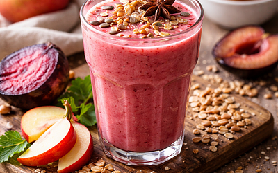 Winter comfort drink 'Red Pęczak' — buttermilk with roasted beetroot, apple, plum, and toasted groats (variant 1fd571a1)