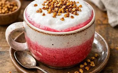 Rozgrzewające buraczane latte z maślankową pianką i prażoną kaszą gryczaną