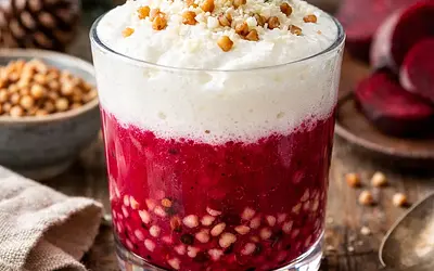 Winter fusion drink: buckwheat-beet elixir with buttermilk-curd foam