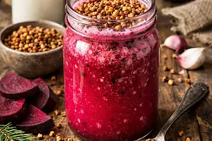 Winter zero waste tonic: buttermilk-beet kvass with roasted buckwheat