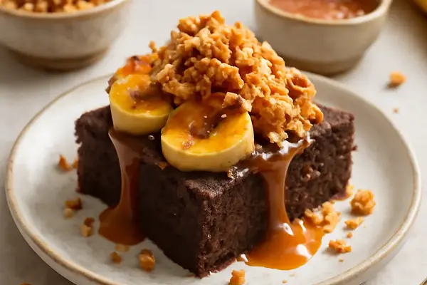 Bananowo‑czekoladowe brownie ze słonym karmelem i chrupiącą kruszonką