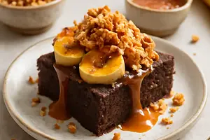 Bananowo‑czekoladowe brownie ze słonym karmelem i chrupiącą kruszonką