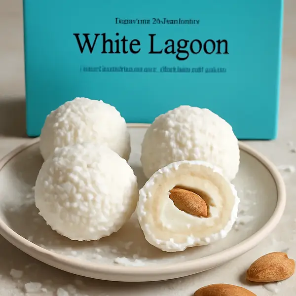 Coconut truffles 'White Lagoon' with almond-white chocolate cream