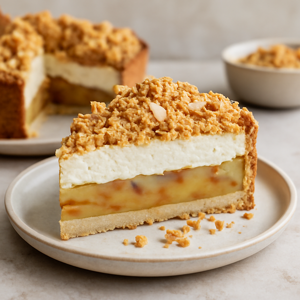 Layered Apple Pie Sweet Blog with Mascarpone Cream and Almond Crumble