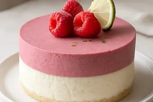 Light Yogurt-Cottage Cheese No-Bake Cheesecake with Raspberry-Lime Mousse