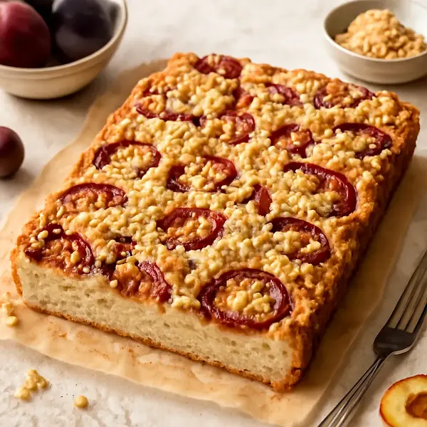 Quick Plum-Cardamom Yeast Cake with Crumble