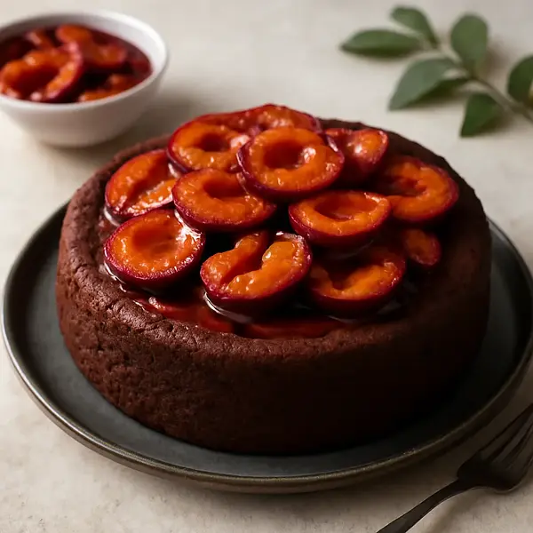 Chocolate cake with caramelized plums (Sweet Blog version)