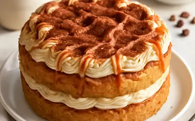 Ciasto Cappuccino w stylu Słodkiego Bloga — puszysty biszkopt z kremem kawowo-mascarpone i karmelem cappuccino