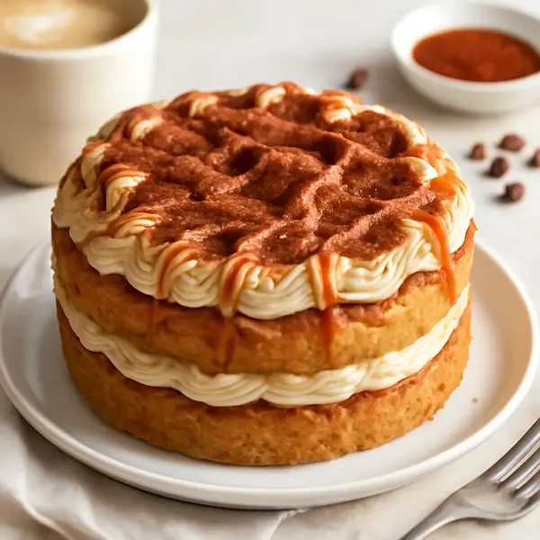 Cappuccino Cake in the Sweet Blog Style — fluffy sponge cake with coffee-mascarpone cream and cappuccino caramel