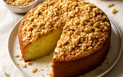 Fluffy lemon-yogurt cake with almond crumble