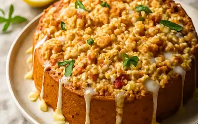 Lemon-Rhubarb Cake with Golden Crumble and Verbena Glaze