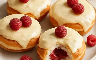 Pączki z malinowym wnętrzem i cytrynowo-mascarpone'ową glazurą (Słodki Blog)