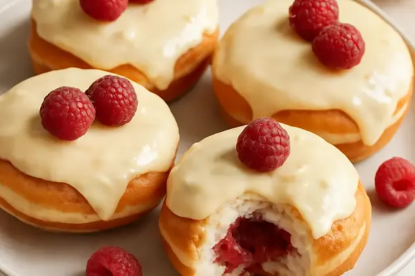 Pączki z malinowym wnętrzem i cytrynowo-mascarpone'ową glazurą (Słodki Blog)