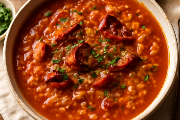 Zupa pomidorowa z ryżem (tradycyjna, lekko pieczony twist)