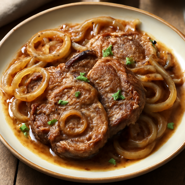 Karkówka duszona z cebulą (polska, tradycyjna wersja z twistem)