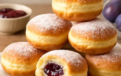 Grandma's Paczki in "Sweet Blog" Style — delicate, golden with plum filling
