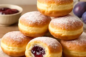 Grandma's Paczki in "Sweet Blog" Style — delicate, golden with plum filling