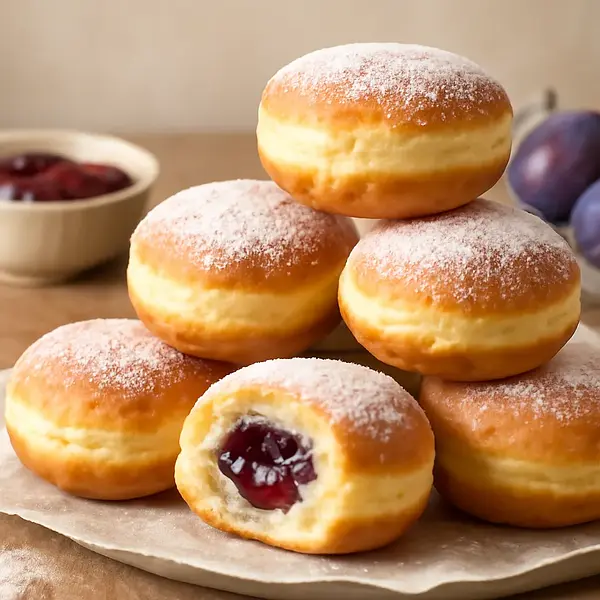 Grandma's Paczki in "Sweet Blog" Style — delicate, golden with plum filling