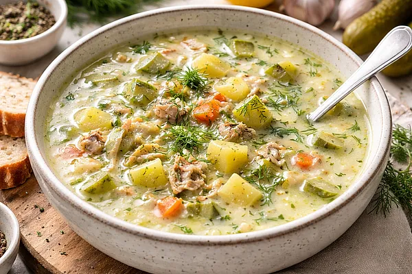 Zupa ogórkowa (tradycyjna, z delikatną zasmażką)