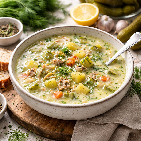 Zupa ogórkowa (tradycyjna, z delikatną zasmażką)